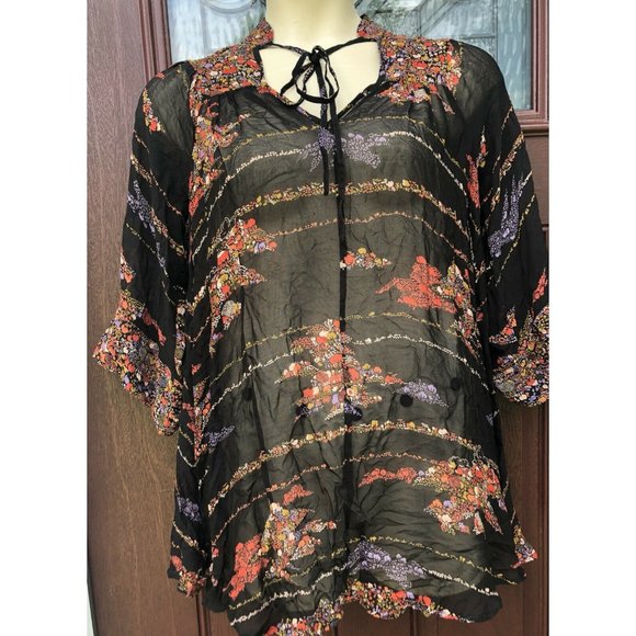 ASOS Sheer Top 3/4 Sleeves Floral Print Plus Size Indie Sleaze Fairy Grunge 2X - Picture 2 of 6